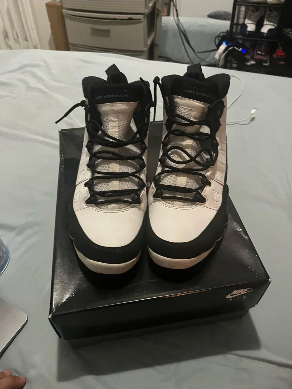 Jordan Black and White Basketball Shoes with Light Blue Jumpman